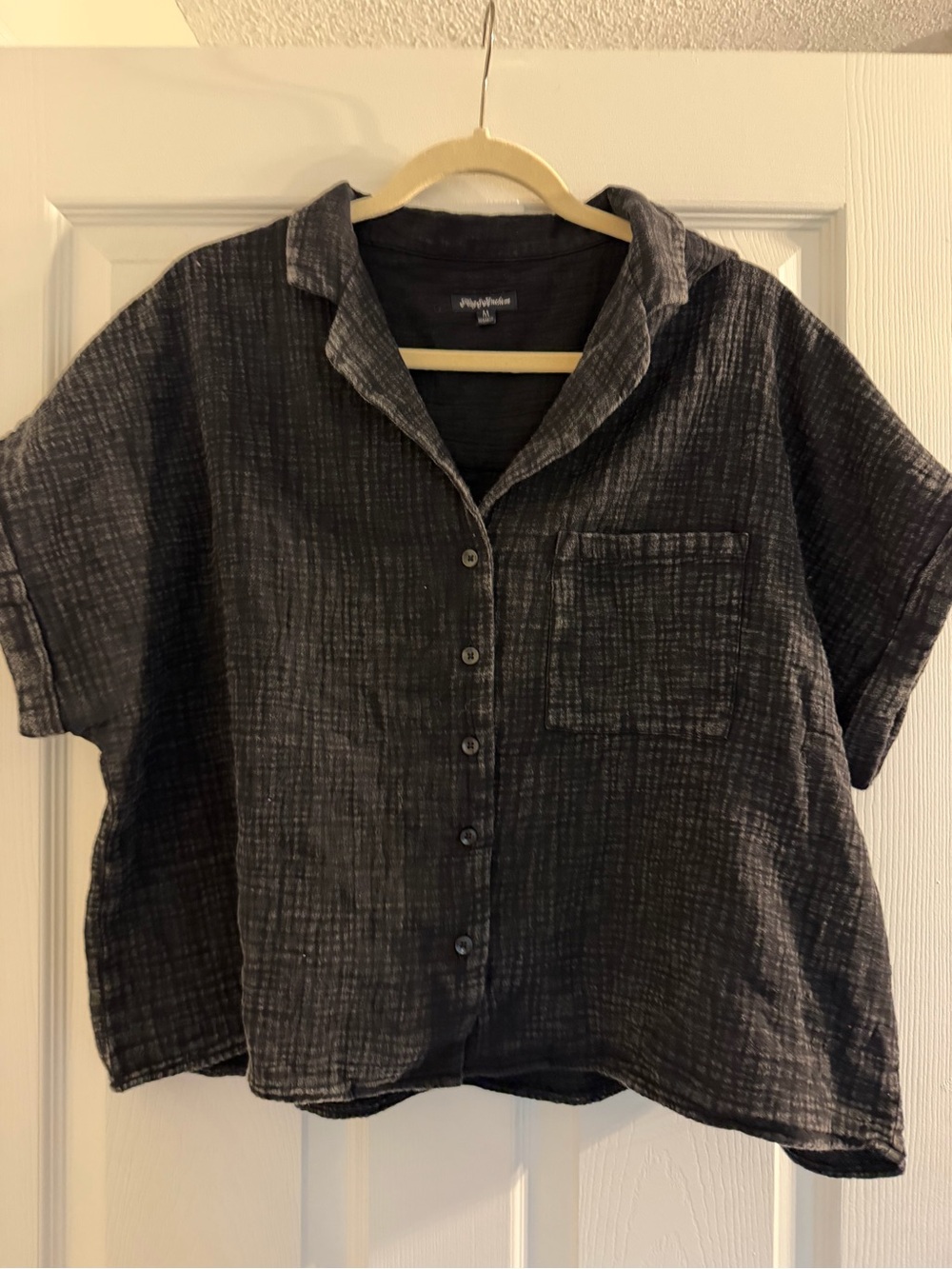 Flag & Anthem Black Textured Cropped Button Top